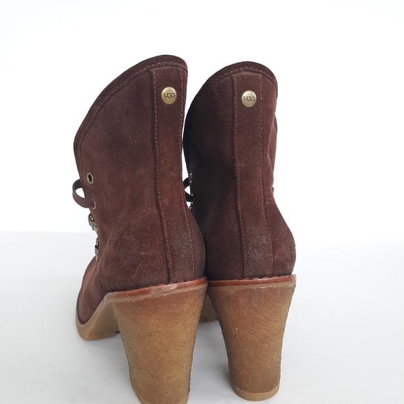 Ugg Calynda Leather Boots Ankle size 8 Brown - Picture 7 of 10